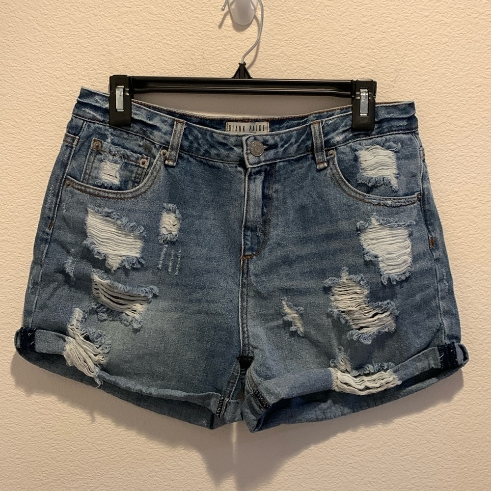 Blank Paige Denim Collection Womens high rise factory distressed jean shorts. L.